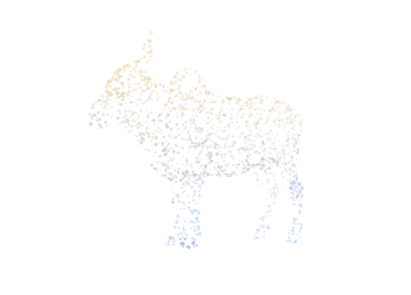 Cow, the yoni animal of Uttara Phalguni nakshatra, drawn as a glowing constellation of points